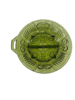 Vintage Indiana Glass MCM Green Relish Candy Dish Floral Divided 8" Round